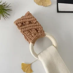 Boho Crochet Towel Ring, Mother's Day Gift Macrame Kitchen Towel Holder, Macrame Towel Holder Ring, Crochet Hanging Towels Loop Ring Knit Towel Hanger, Handmade Macrame Dish Towel Holder Decoration