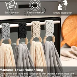 Boho Crochet Towel Ring, Mother's Day Gift Macrame Kitchen Towel Holder, Macrame Towel Holder Ring, Crochet Hanging Towels Loop Ring Knit Towel Hanger, Handmade Macrame Dish Towel Holder Decoration