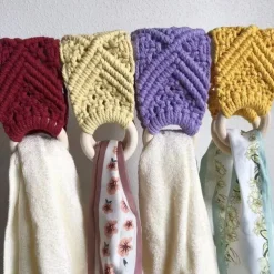 Boho Crochet Towel Ring, Mother's Day Gift Macrame Kitchen Towel Holder, Macrame Towel Holder Ring, Crochet Hanging Towels Loop Ring Knit Towel Hanger, Handmade Macrame Dish Towel Holder Decoration