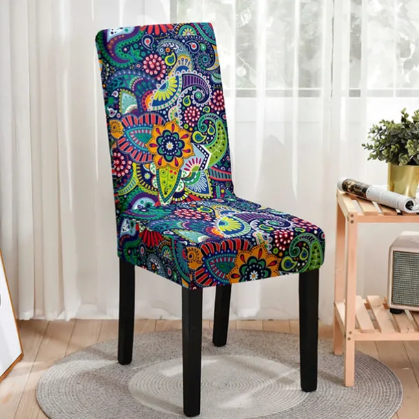 BOHO Dining Chair Cover Farmhouse Stretch Chair Seat Slipcover Spandex Washable Cover Kitchen Protector for Dining Room Wedding Ceremony Durable