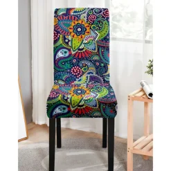 BOHO Dining Chair Cover Farmhouse Stretch Chair Seat Slipcover Spandex Washable Cover Kitchen Protector for Dining Room Wedding Ceremony Durable