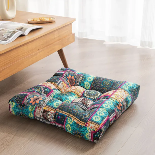 Boho Floor Pillow,Square Floor Seat Cushions Tatami Large Meditation Cushion for Adults, Square Pillows Seating for Yoga Living Room Home Decor, Memory Foam Added