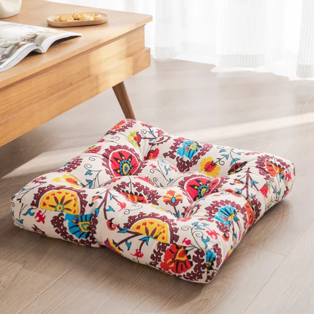 Boho Floor Pillow,Square Floor Seat Cushions Tatami Large Meditation Cushion for Adults, Square Pillows Seating for Yoga Living Room Home Decor, Memory Foam Added