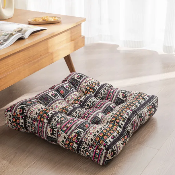 Boho Floor Pillow,Square Floor Seat Cushions Tatami Large Meditation Cushion for Adults, Square Pillows Seating for Yoga Living Room Home Decor, Memory Foam Added