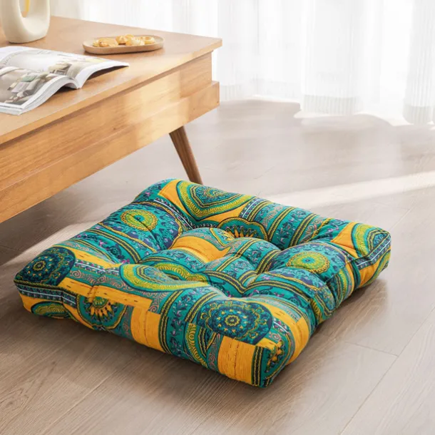 Boho Floor Pillow,Square Floor Seat Cushions Tatami Large Meditation Cushion for Adults, Square Pillows Seating for Yoga Living Room Home Decor, Memory Foam Added