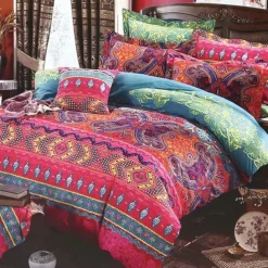 Boho Flower Duvet Cover Full Size Bohemian Lines Bedding Set Aztec Line Bed Sets Geomtric Quilt Cover Soft Lightweight Comforter Cover with 2 Pillowcases for Summer Spring