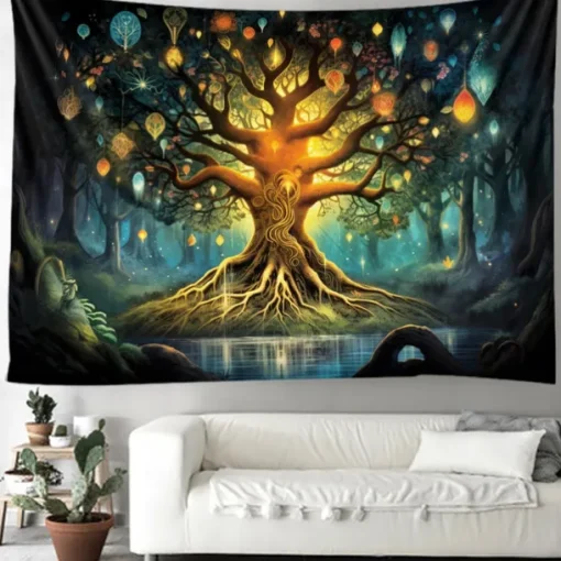 Boho Hanging Tapestry Wall Art Tree of Life Large Tapestry Mural Decor Photograph Backdrop Blanket Curtain Home Bedroom Living Room Decoration