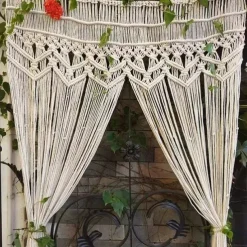 Boho Macrame Beaded Curtain Handmade Door String Curtain for Doorway Window Cotton Tassels Beads Hanging Hippie Room Divider Hallway Closet Bedroom Living Room Decor