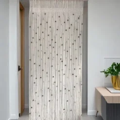Boho Macrame Beaded Curtain Handmade Door String Curtain for Doorway Window Cotton Tassels Beads Hanging Hippie Room Divider Hallway Closet Bedroom Living Room Decor