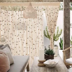 Boho Macrame Beaded Curtain Handmade Door String Curtain for Doorway Window Cotton Tassels Beads Hanging Hippie Room Divider Hallway Closet Bedroom Living Room Decor