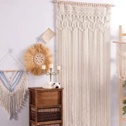 Boho Macrame Beaded Curtain Handmade Door String Curtain for Doorway Window Cotton Tassels Beads Hanging Hippie Room Divider Hallway Closet Bedroom Living Room Decor