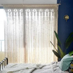 Boho Macrame Curtains Sliding Door Curtain Woven Bohemian Tapestry Decor,Outdoor Curtain Privacy, Patio Wedding Decoration, Room Divider for Pergola, Gazebo, Balcony, Porch