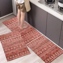 Boho Style Kitchen Mat Kitchen Rug Set of 2 Pcs,Perfect for Kitchen, Bathroom, Living Room, Soft, Absorbent Microfiber Material, Non-Slip, Easy Clean Machine Washable Floor Runner