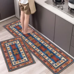 Boho Style Kitchen Mat Kitchen Rug Set of 2 Pcs,Perfect for Kitchen, Bathroom, Living Room, Soft, Absorbent Microfiber Material, Non-Slip, Easy Clean Machine Washable Floor Runner