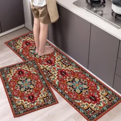Boho Style Kitchen Mat Kitchen Rug Set of 2 Pcs,Perfect for Kitchen, Bathroom, Living Room, Soft, Absorbent Microfiber Material, Non-Slip, Easy Clean Machine Washable Floor Runner