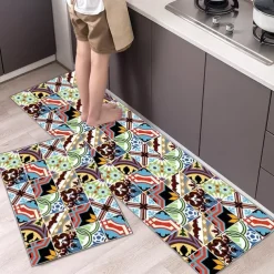 Boho Style Kitchen Mat Kitchen Rug Set of 2 Pcs,Perfect for Kitchen, Bathroom, Living Room, Soft, Absorbent Microfiber Material, Non-Slip, Easy Clean Machine Washable Floor Runner