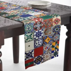 Boho Tile Splicing Print Country Style Table Runner, Kitchen Dining Table Decor, Print Decor Table Runners for Indoor Outdoor Home Farmhouse Holiday Wedding Birthday Party Decoration