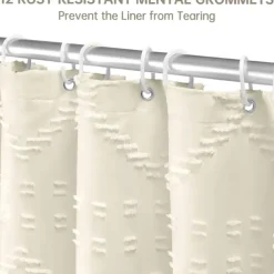 Boho White Woven Fabric Shower Curtain with Tassel 180cm 70