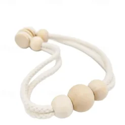 Boho Wooden Ball Curtain Tiebacks with Wood Beads Handmade Weave Rope Curtain Holders Window Drapes Holdbacks Strap Beige