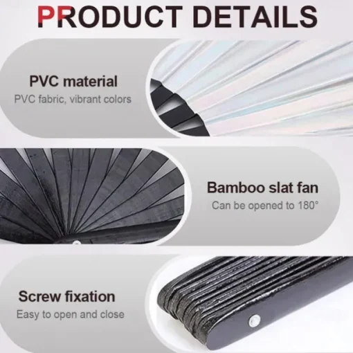 Boots on The Ground Fan Large Holographic Folding Hand Fan Line Dance Popping, Clap Fans for Line Dancing Foldable Craft Holding Laser Colors Hand Fan