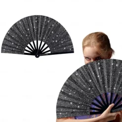 Boots on The Ground Fan Large Holographic Folding Hand Fan Line Dance Popping Fan, Clap Fans for Line Dancing Foldable Craft Holding Laser Colors Hand Fan