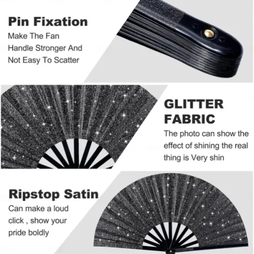 Boots on The Ground Fan Large Holographic Folding Hand Fan Line Dance Popping Fan, Clap Fans for Line Dancing Foldable Craft Holding Laser Colors Hand Fan