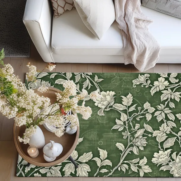 Botanical Green Area Rug Kitchen Mat Non-Slip Oil Proof Floor Mat Livingroom Rug Indoor Outdoor Mat Bedroom Decor Bathroom Mat Entrance Rug Door Mat Bird Tree of Life