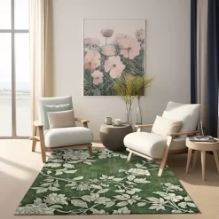 Botanical Green Area Rug Kitchen Mat Non-Slip Oil Proof Floor Mat Livingroom Rug Indoor Outdoor Mat Bedroom Decor Bathroom Mat Entrance Rug Door Mat Bird Tree of Life