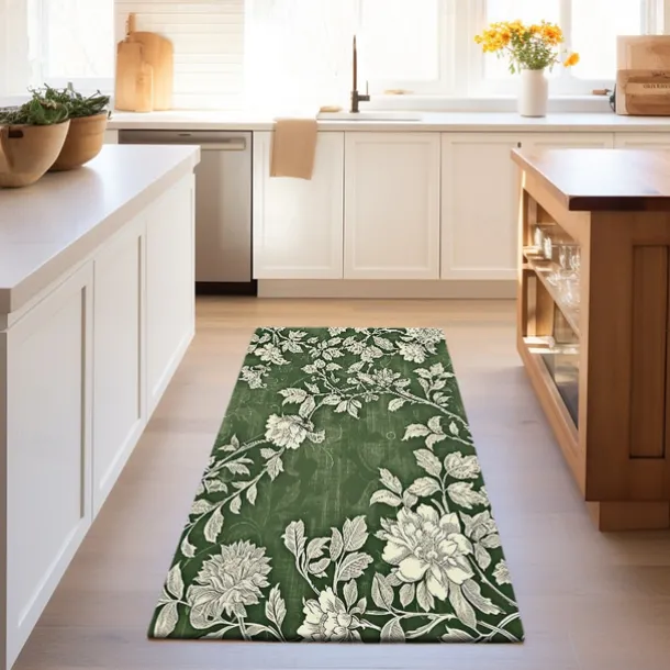 Botanical Green Area Rug Kitchen Mat Non-Slip Oil Proof Floor Mat Livingroom Rug Indoor Outdoor Mat Bedroom Decor Bathroom Mat Entrance Rug Door Mat Bird Tree of Life