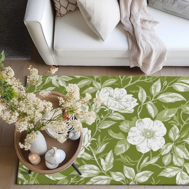 Botanical Green Area Rug Kitchen Mat Non-Slip Oil Proof Floor Mat Livingroom Rug Indoor Outdoor Mat Bedroom Decor Bathroom Mat Entrance Rug Door Mat Bird Tree of Life