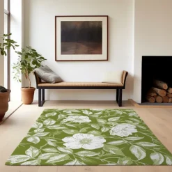 Botanical Green Area Rug Kitchen Mat Non-Slip Oil Proof Floor Mat Livingroom Rug Indoor Outdoor Mat Bedroom Decor Bathroom Mat Entrance Rug Door Mat Bird Tree of Life