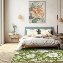 Botanical Green Area Rug Kitchen Mat Non-Slip Oil Proof Floor Mat Livingroom Rug Indoor Outdoor Mat Bedroom Decor Bathroom Mat Entrance Rug Door Mat Bird Tree of Life