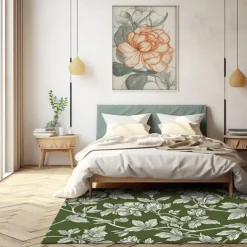 Botanical Green Area Rug Kitchen Mat Non-Slip Oil Proof Floor Mat Livingroom Rug Indoor Outdoor Mat Bedroom Decor Bathroom Mat Entrance Rug Door Mat Bird Tree of Life