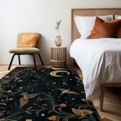 Botanical Night Area Rug Kitchen Mat Non-Slip Oil Proof Floor Mat Livingroom Rug Indoor Outdoor Mat Bedroom Decor Bathroom Mat Entrance Rug Door Mat Bird Tree of Life