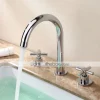 Brass Bathroom Faucet, Chrome Two Handles Three Holes Widerspread Contemporary Bathroom Sink Faucet with Hot and Cold Water