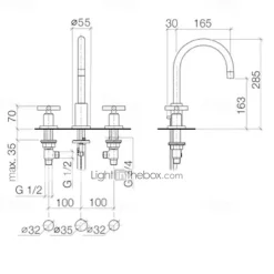 Brass Bathroom Faucet, Chrome Two Handles Three Holes Widerspread Contemporary Bathroom Sink Faucet with Hot and Cold Water