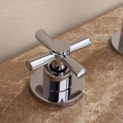 Brass Bathroom Faucet, Chrome Two Handles Three Holes Widerspread Contemporary Bathroom Sink Faucet with Hot and Cold Water