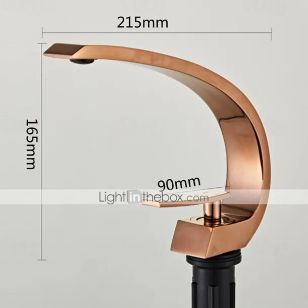 Brass Bathroom Sink Faucet Rose Gold Bend Shape Centerset Single Handle One Hole Faucet Set with Cold and Hot Water