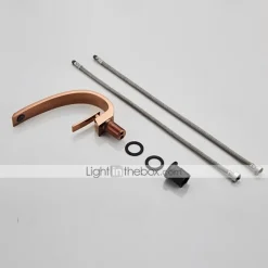 Brass Bathroom Sink Faucet Rose Gold Bend Shape Centerset Single Handle One Hole Faucet Set with Cold and Hot Water