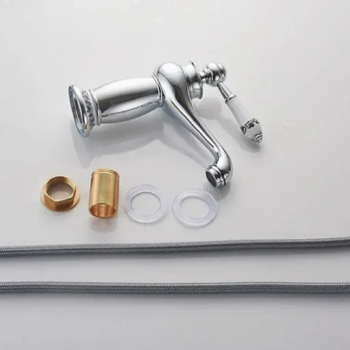 Brass Bathroom Sink Faucet,Ti-PVD Finish Single Handle One Hole Bath Taps with Hot and Cold Switch and Ceramic Valve