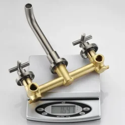 Brass Bathroom Sink Faucet,Wall Mount Widespread Rotatable Rose Gold Two Handles Three HolesBath Taps With Hot and Cold Water