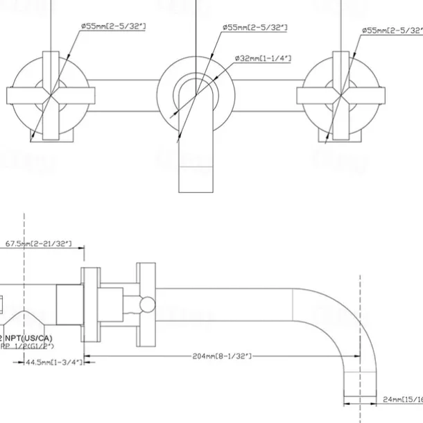 Brass Bathroom Sink Faucet,Wall Mount Widespread Rotatable Rose Gold Two Handles Three HolesBath Taps With Hot and Cold Water