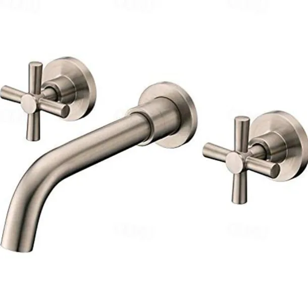 Brass Bathroom Sink Faucet,Wall Mount Widespread Rotatable Rose Gold Two Handles Three HolesBath Taps With Hot and Cold Water