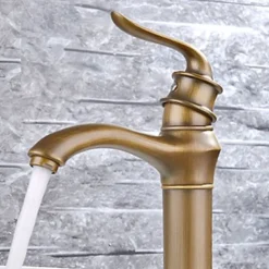 Brass Bathroom Sink Faucet,Waterfall Antique Brass Widespread Water Flow Single Handle One Hole Bath Taps with Hot and Cold Switch