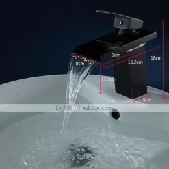 Brass Bathroom Sink Faucet,Waterfall Oil-rubbed Bronze Single Handle One Hole Water Flow LED Power Source Bath Taps with Zinc Alloy Handle Material, Ceramic Valve,and Cold/Hot Switch