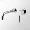 Brass Bathroom Sink Faucet,Silvery Wall Mount Chrome Single Handle Two Holes Bath Taps with Hot and Cold Switch