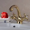 Brass Bathroom Sink Faucet,Centerset Ti-PVD Centerset Two Handles One Hole Bath Taps with Cold and Hot Switch