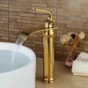Brass Bathroom Sink Faucet,Waterfall Rose Gold Centerset Single Handle One Hole Bath Taps with Hot and Cold Water
