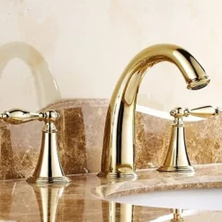 Brass Bathroom Sink Faucet,Widespread Two Handles Three Holes Bathroom Faucet with Valve and Hot/Cold Switch