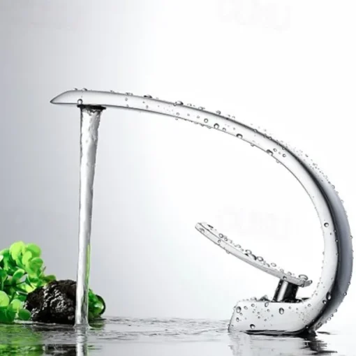 Brass Bathroom Sink Mixer Faucet, Silvery Single Handle One Hole Basin Taps Chrome Finish Bathroom Faucet with Hot and Cold Water